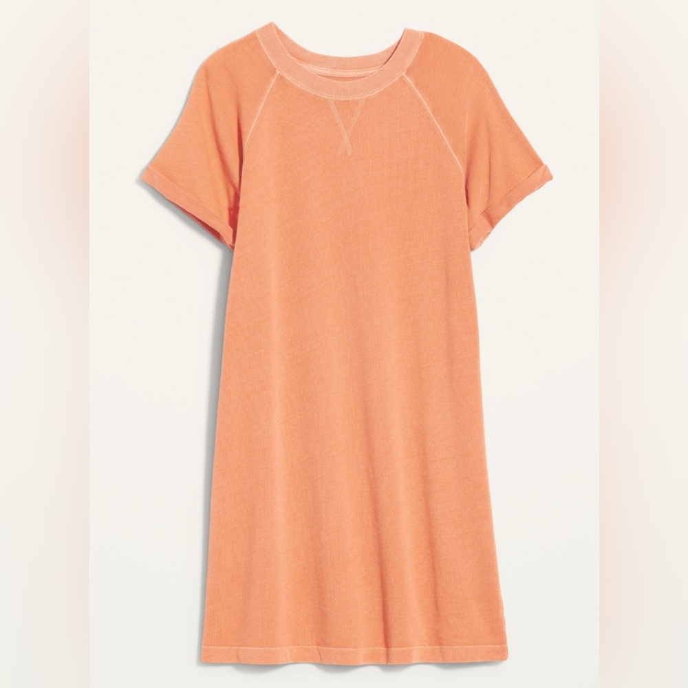 Short-Sleeve Specially Dyed French-Terry Mini Sweatshirt Dress - S